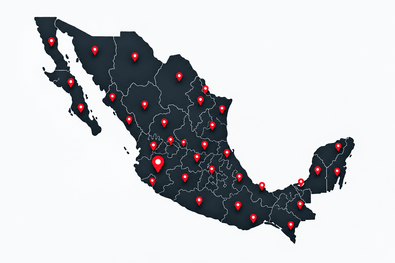 Mapa de la República Mexicana con los estados donde ADG ha ejecutado proyectos